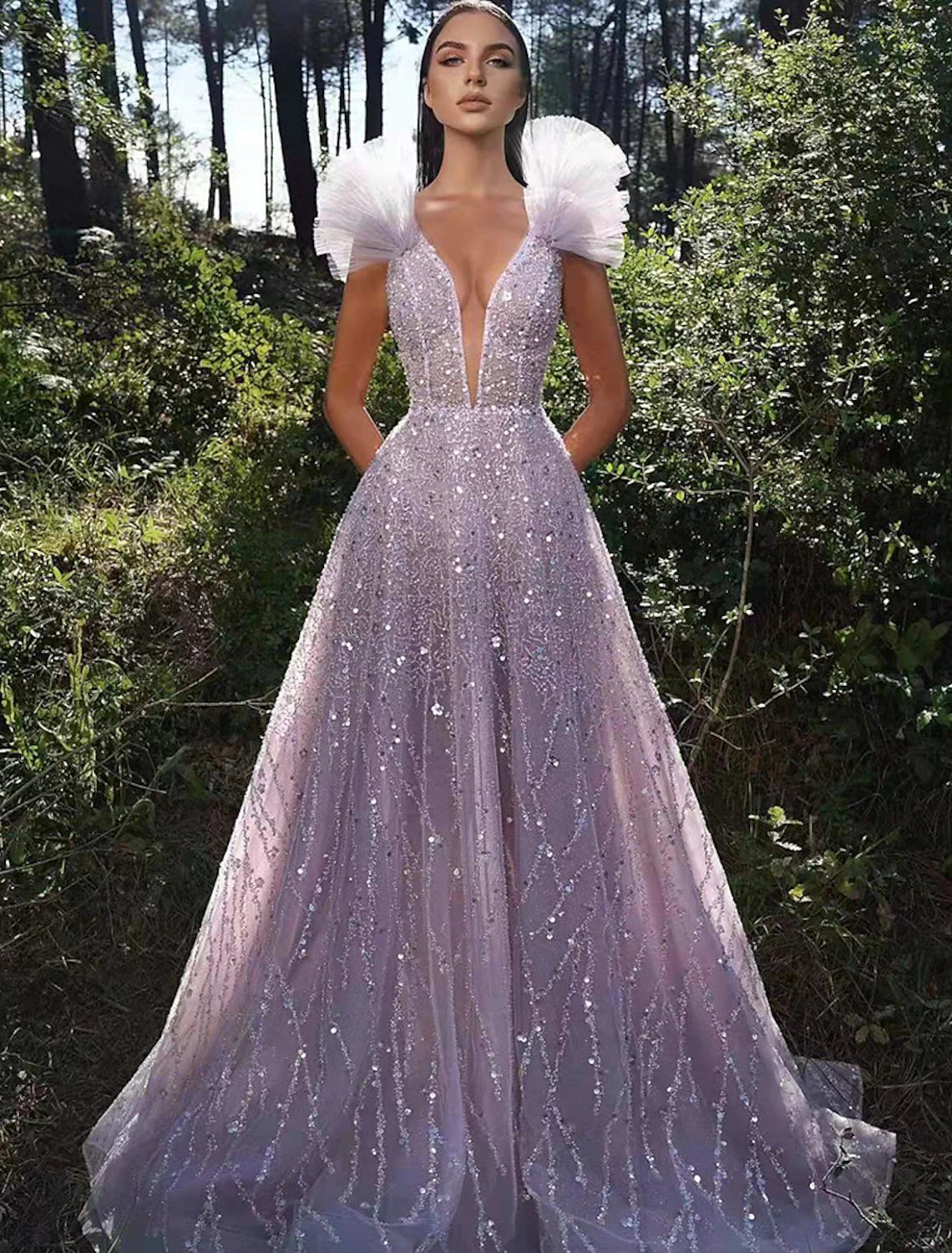 Wholesale  A-Line Prom Dresses Sparkle & Shine Dress Formal Wedding Party Floor Length Sleeveless V Neck Sequined Backless with Sequin